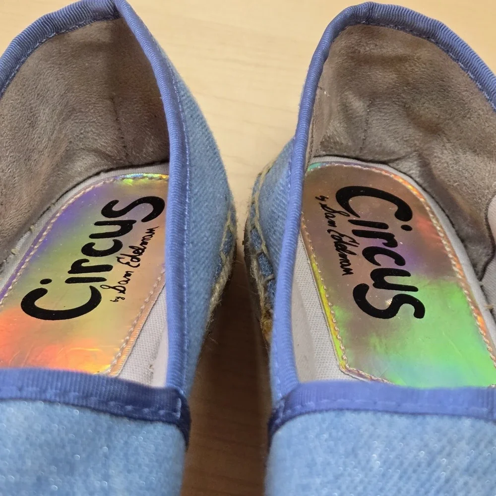 Circus by Sam Edelman Blue Espadrille Flats Black Beaded Toe Women's Size 8